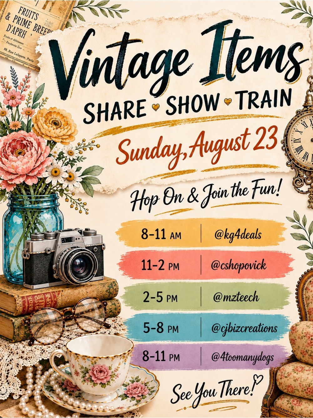 @cshopovick CAROLYN’S VINTAGE SHARE SHOW TRAIN!! 🍍 Sunday, 8/23, 11-2p est!!